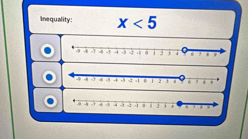 Inequality: X<5</tex>