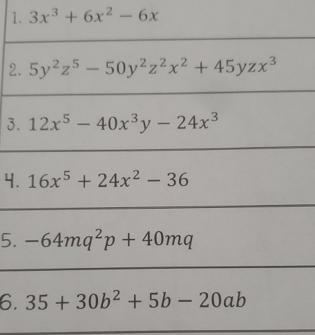 1 3x^3+6x^2-6x
2
3
4
5.
6.