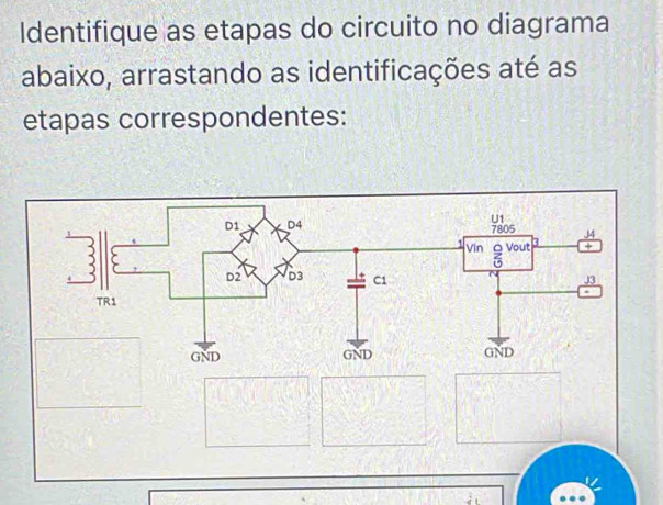 Identifique as etapas do circuito no diagrama 
abaixo, arrastando as identificações até as 
etapas correspondentes: