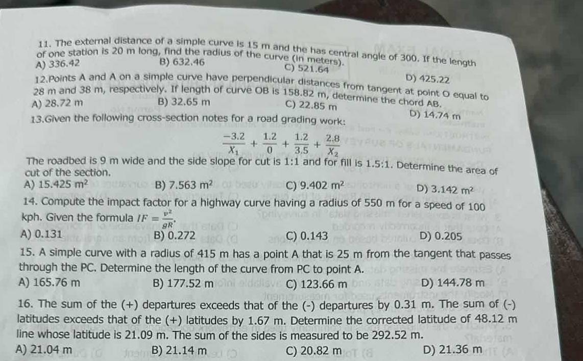 Solved: The external distance of a simple curve is 15 m and the has ...