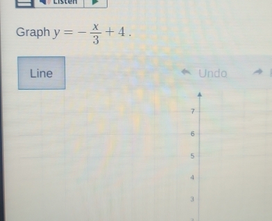 Listen 
Graph y=- x/3 +4. 
Line Undo