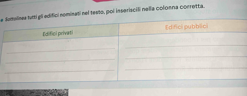 nominati nel testo, poi inseriscili nella colonna corretta.