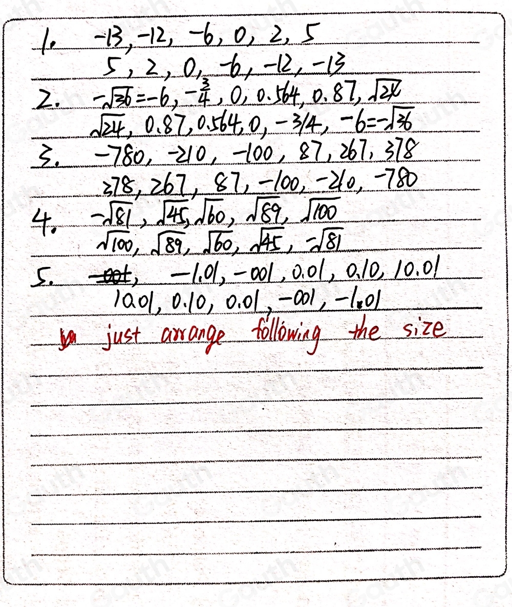 Solved: Activity 1. Arrange the following sets of numbers in ascending ...