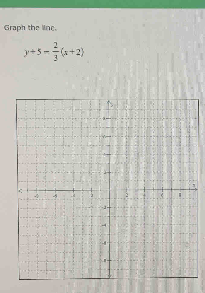 Graph the line.
y+5= 2/3 (x+2)