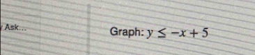 Ask... Graph: y≤ -x+5