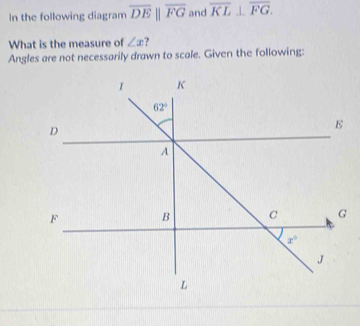 Solved: In the following diagram overline DEparallel overline FG and ...