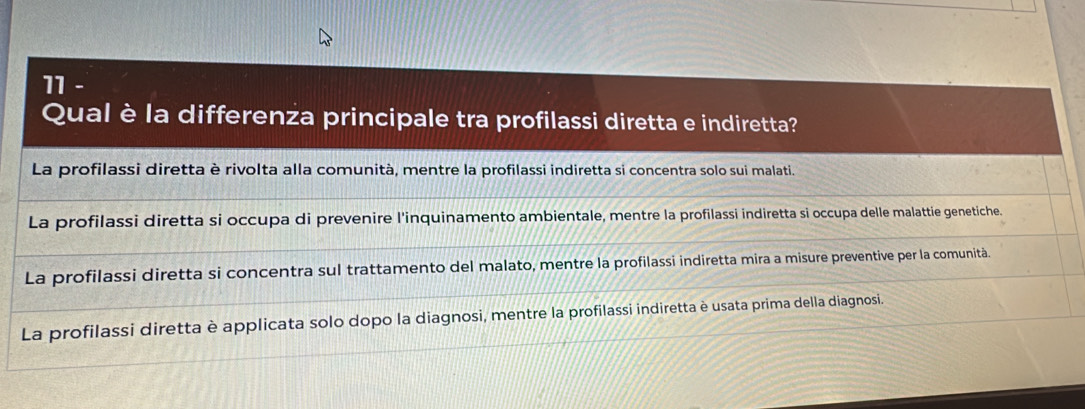 Risolto:Qual è la differenza principale tra profilassi diretta e ...