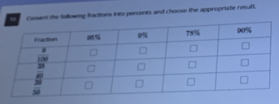 Convent the following fractions into percents and choose the appropriate resuft.