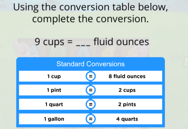 Solved: Using the conversion table below, complete the conversion. 9 ...