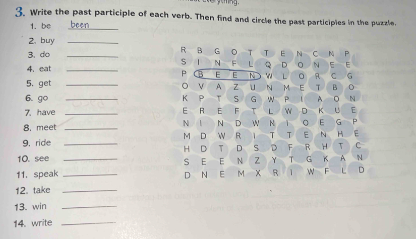 Solved: verything. 3. Write the past participle of each verb. Then find ...