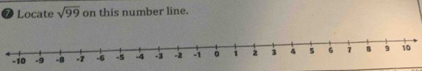 ⑦ Locate sqrt(99) on this number line.