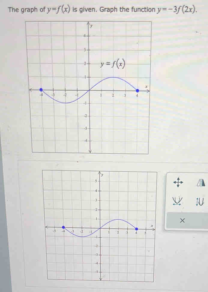 The graph of y=f(x) is given. Graph the function y=-3f(2x).
×