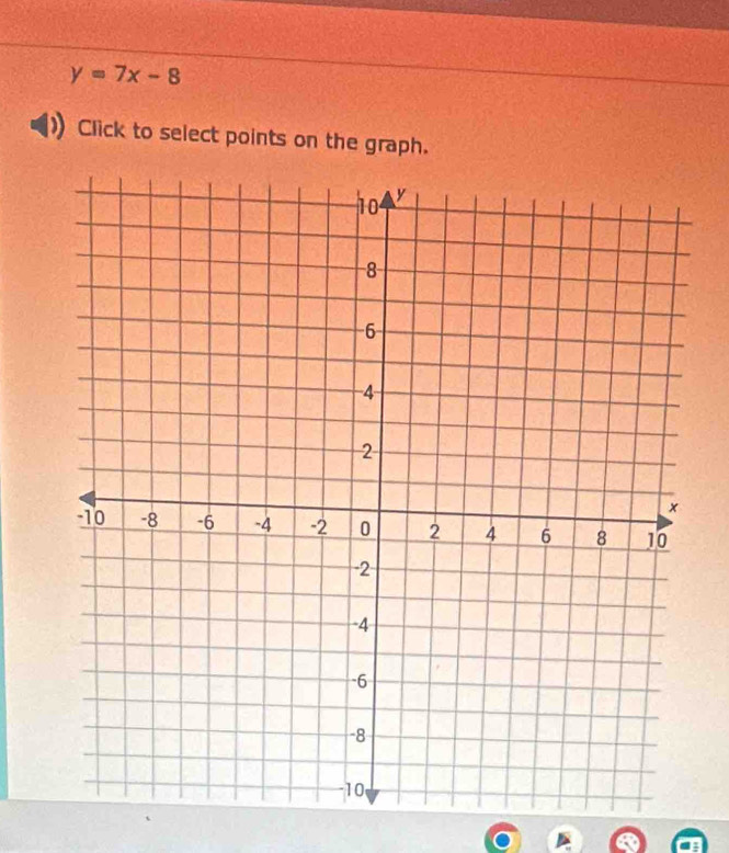 y=7x-8
Click to select points on the graph.