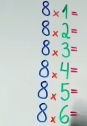 8* 1=
8* 2=
8* 3=
8* 4=
8* 5=
8* 6=