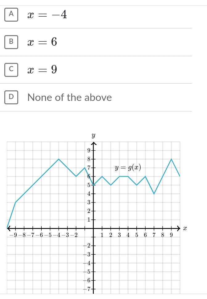 A x=-4
B x=6
C x=9
D None of the above