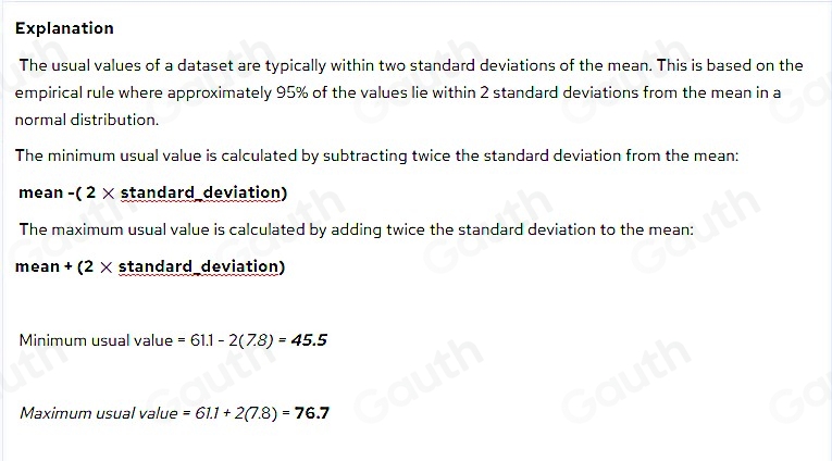 Solved: A sample data set has a mean of 61.1 and a standard deviation ...
