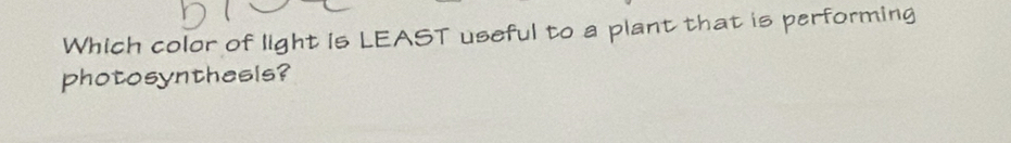Which color of light is LEAST useful to a plant that is performing 
photosynthesis?