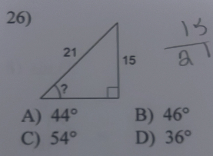 A) 44° B) 46°
C) 54° D) 36°