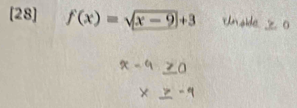 [28] f(x) = √x - 9+