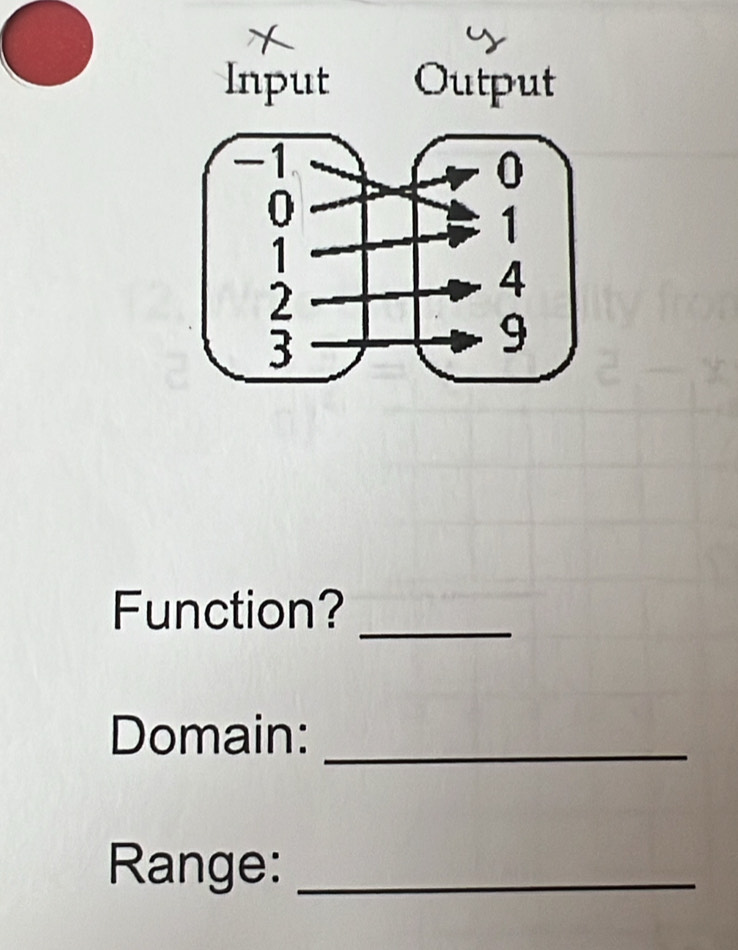 Input Output 
Function?_ 
Domain:_ 
Range:_