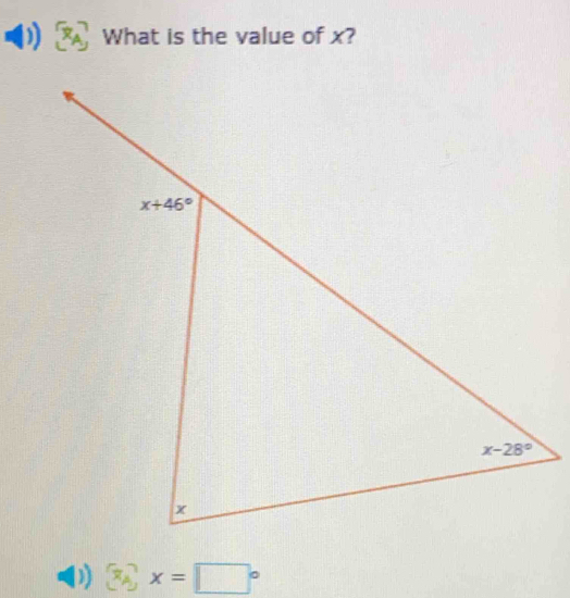 ) What is the value of x?
D  x_A x=□°