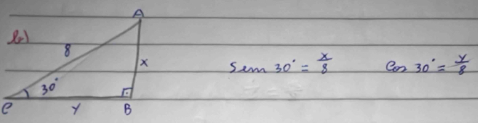 sin 30°= x/8 
Con 30°= y/8 