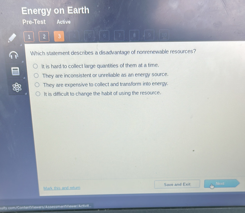 Solved: Energy on Earth Pre-Test Active 1 2 3 4 5 6 7 8 9 10 Which ...