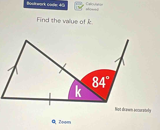 Bookwork code: 4G Calculator
allowed
Find the value of k.
Zoom