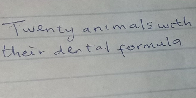 Twenty animals with 
their dental formula