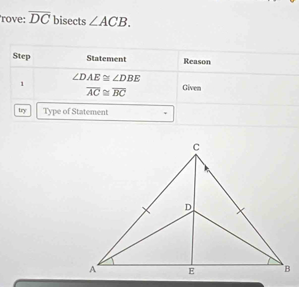 rove: overline DC bisects ∠ ACB.