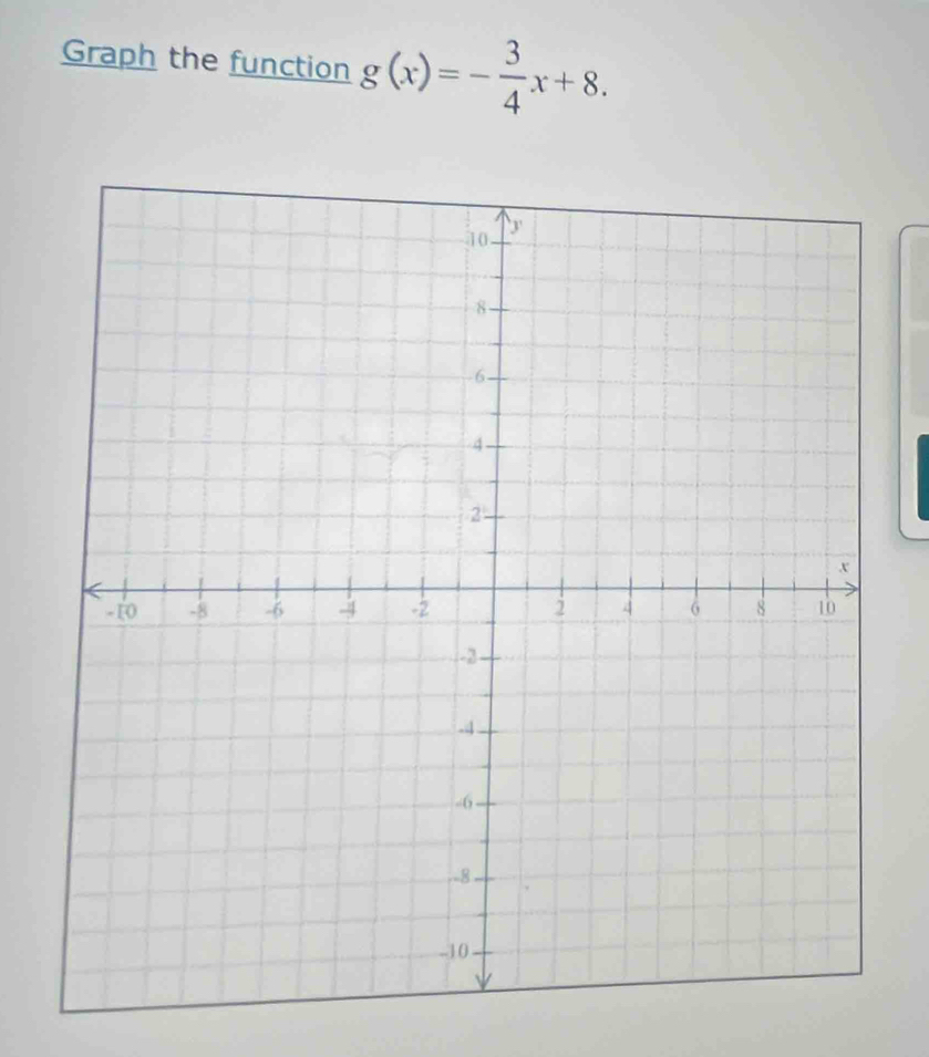 Graph the function g(x)=- 3/4 x+8.