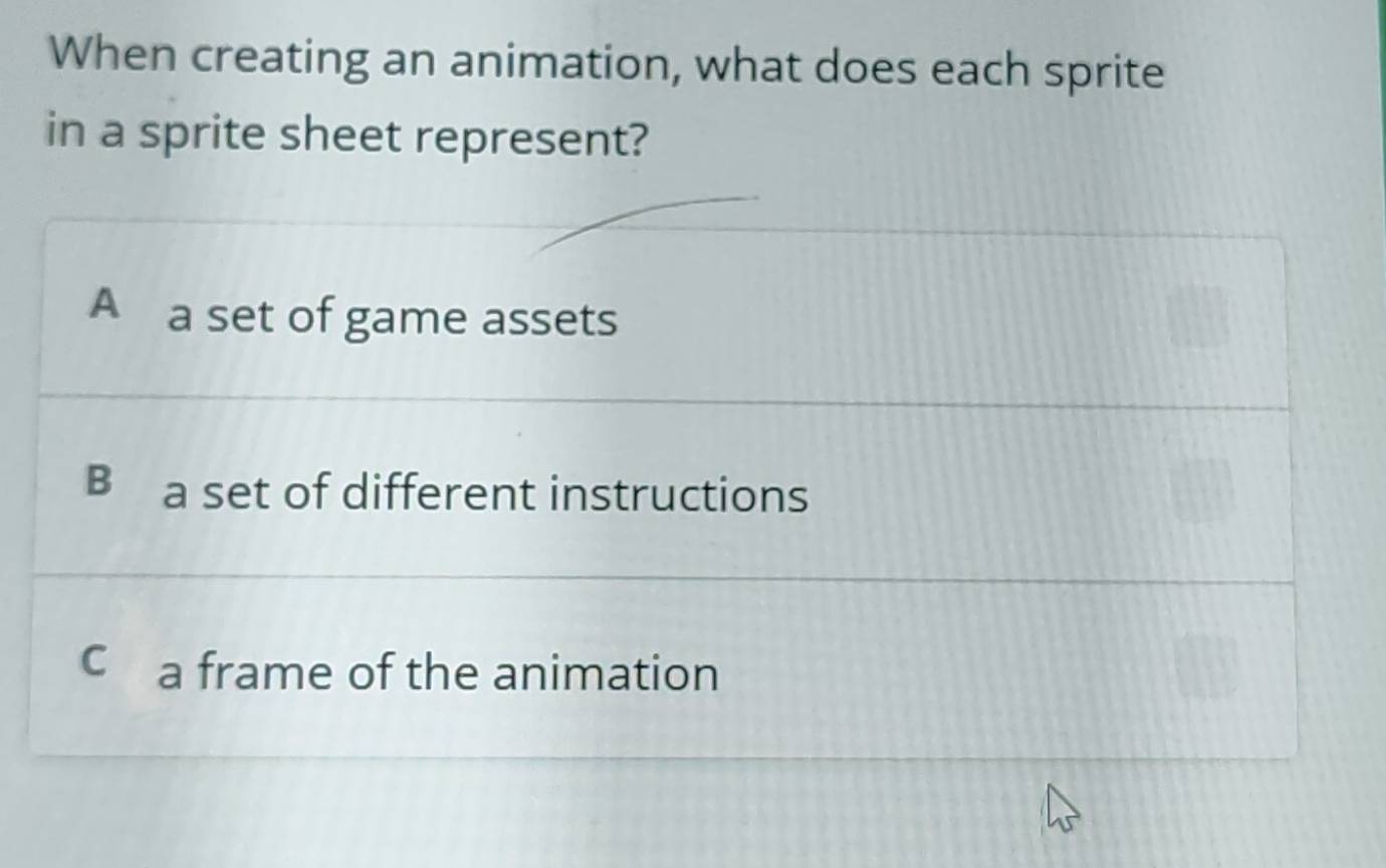 Solved: When creating an animation, what does each sprite in a sprite ...