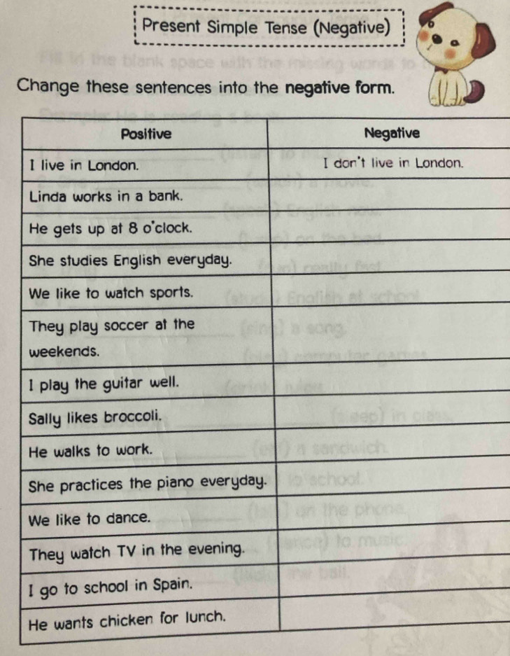 Present Simple Tense (Negative) 
Change these sentences into the negative form. 
I 
I