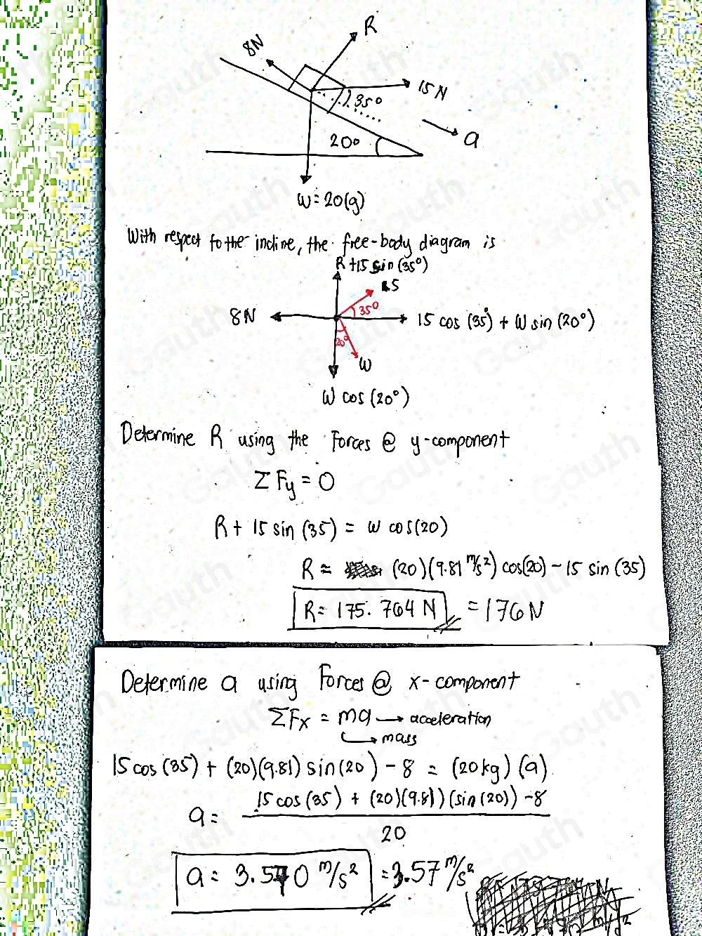 Solved: The diagram below shows a block moving down an inclined plane ...