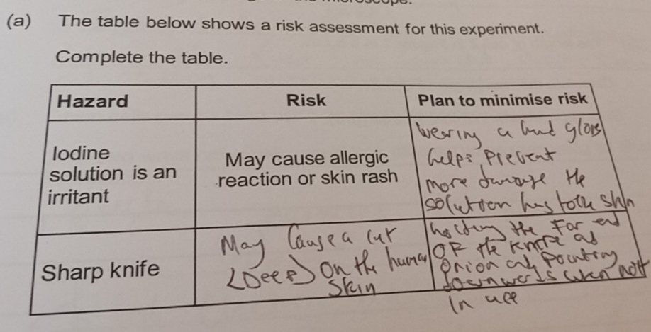 Solved: The table below shows a risk assessment for this experiment ...