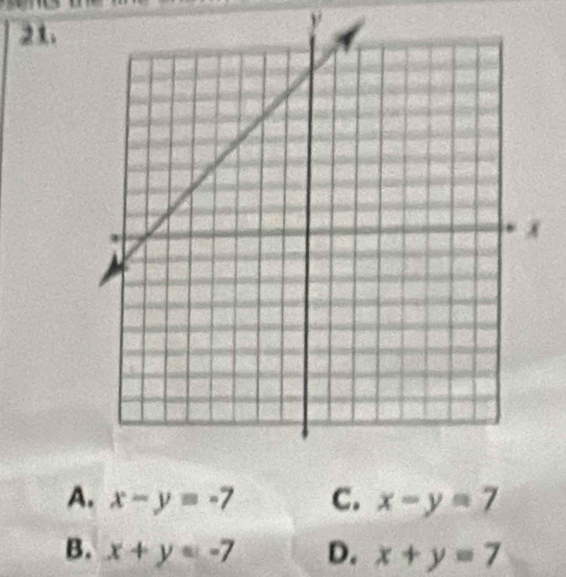 A. x-y=-7 C. x-y=7
B. x+y=-7 D. x+y=7