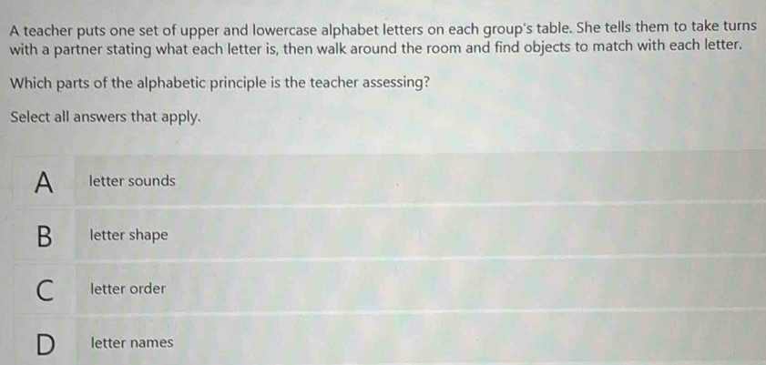 Solved: A teacher puts one set of upper and lowercase alphabet letters ...