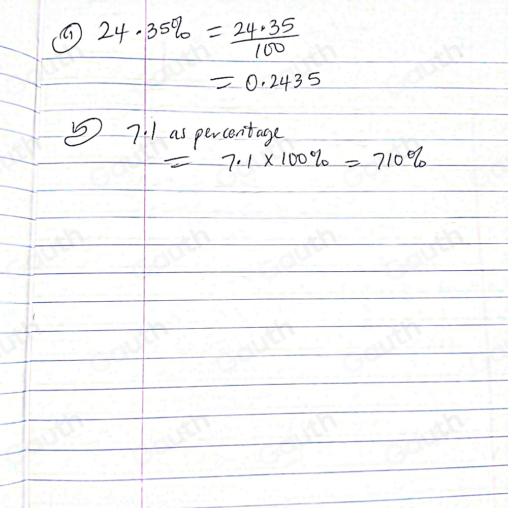 Solved: Write 24.35% as a decimal. (b) Write 7.1 as a percentage. (a ...