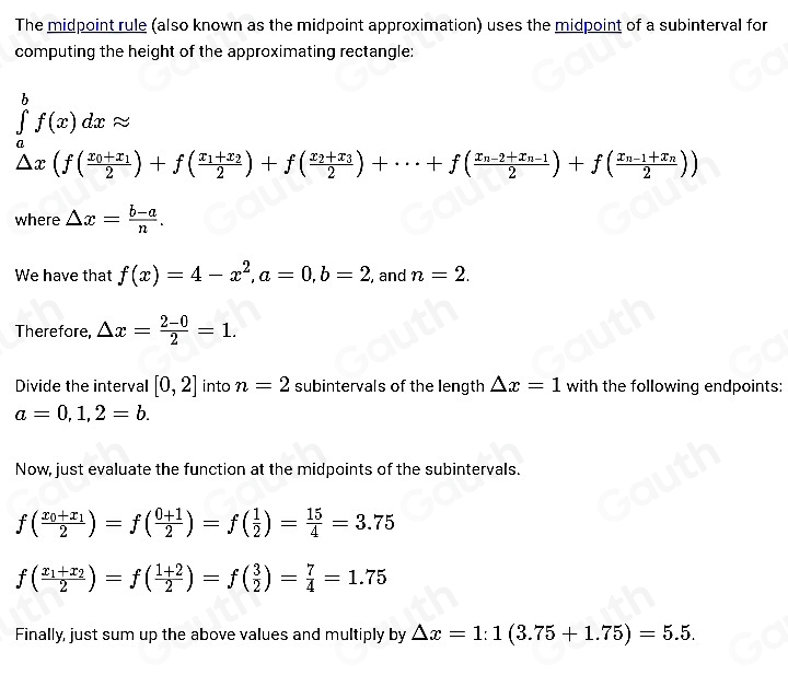 Solved: Find the approximate for the area shown using midpoints. MPS_2 ...