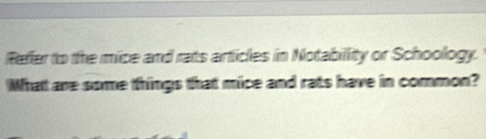 Refer to the mice and rats articles in Notabillity or Schoology. 
What are some things that mice and rats have in common?