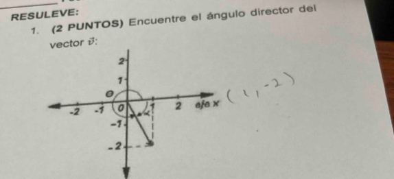 RESULEVE: 
1. (2 PUNTOS) Encuentre el ángulo director del 
vector v :