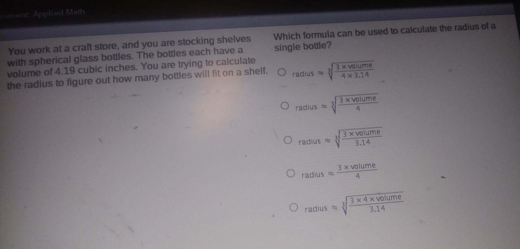 Solved: ssment: Applied Math You work at a craft store, and you are ...