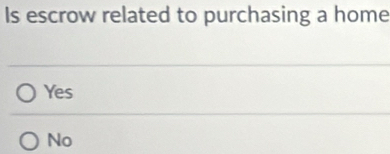 Is escrow related to purchasing a home
Yes
No