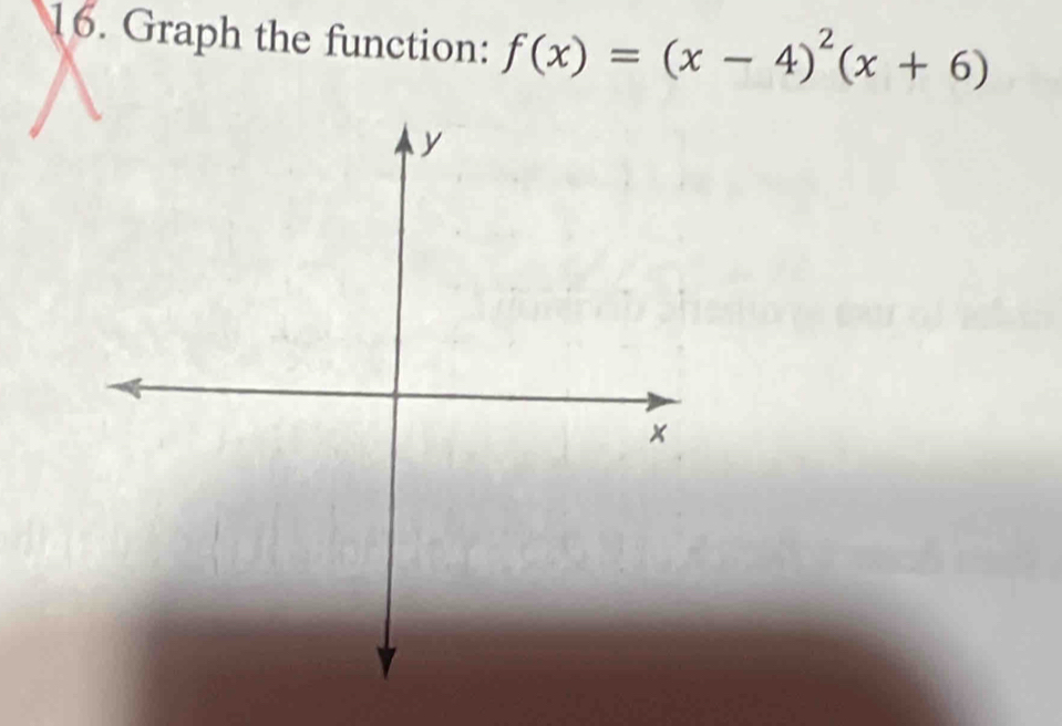 Graph the function: f(x)=(x-4)^2(x+6)