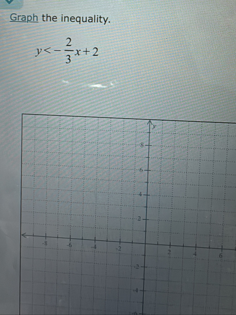 Graph the inequality.
y<- 2/3 x+2