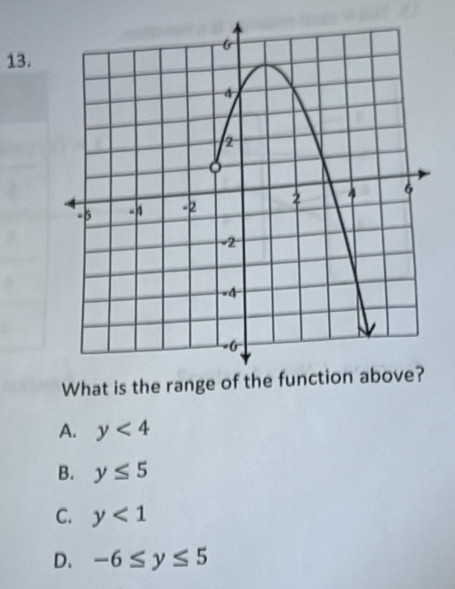 A. y<4</tex>
B. y≤ 5
C. y<1</tex>
D. -6≤ y≤ 5
