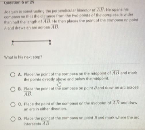 Solved: Joaquin is constructing the perpendicular bisector of overline ...