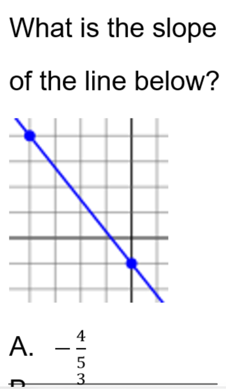 What is the slope
of the line below?
A. - 4/5 
3