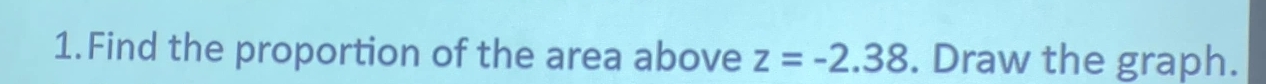 Find the proportion of the area above z=-2.38. Draw the graph.