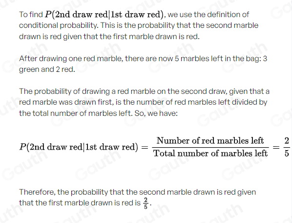 Solved: An opaque bag contains 3 green marbles and 3 red marbles. Two ...